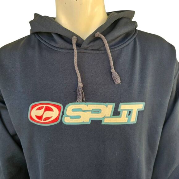 Vintage Split Pullover Hoodie Navy Blue Logo Spellout Men’s XL Skate Surf Y2K - Picture 2 of 7